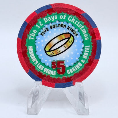 Harrah's Las Vegas Nevada 2004 'Five Golden Rings' Series 2314 LE $5 Casino Chip E4227