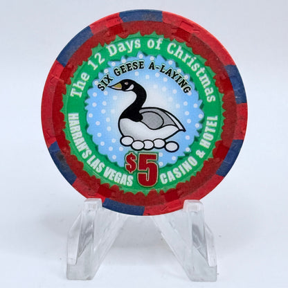 Harrah's Las Vegas Nevada 2004 'Six Geese A Laying' Series 2314 LE $5 Casino Chip E4232