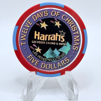 Harrah's Las Vegas Nevada 2002 'First Day Of Christmas - A Partridge In A Pear Tree' LE $5 Casino Chip E0944