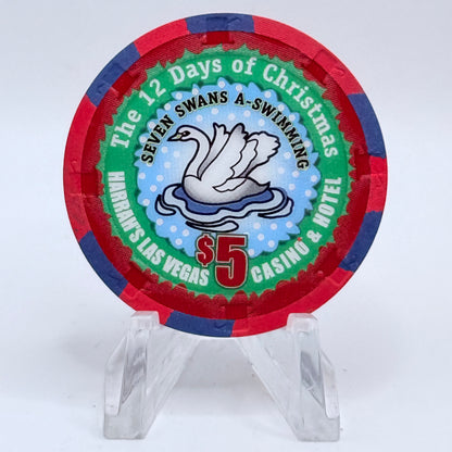 Harrah's Las Vegas Nevada 2004 'Seven Swans A Swimming' Series 2314 LE $5 Casino Chip E4231