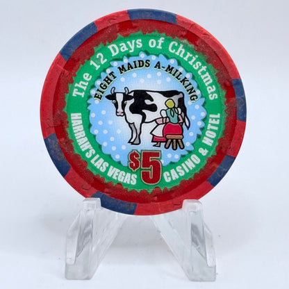 Harrah's Las Vegas Nevada 2004 'Eight Maids A Milking' $5 Series 2314 LE $5 Casino Chip E4225