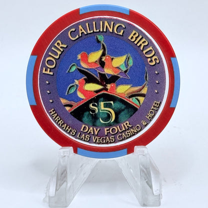 Harrah's Las Vegas Nevada 2002 'Fourth Day Of Christmas - Four Calling Birds' LE $5 Casino Chip E0923