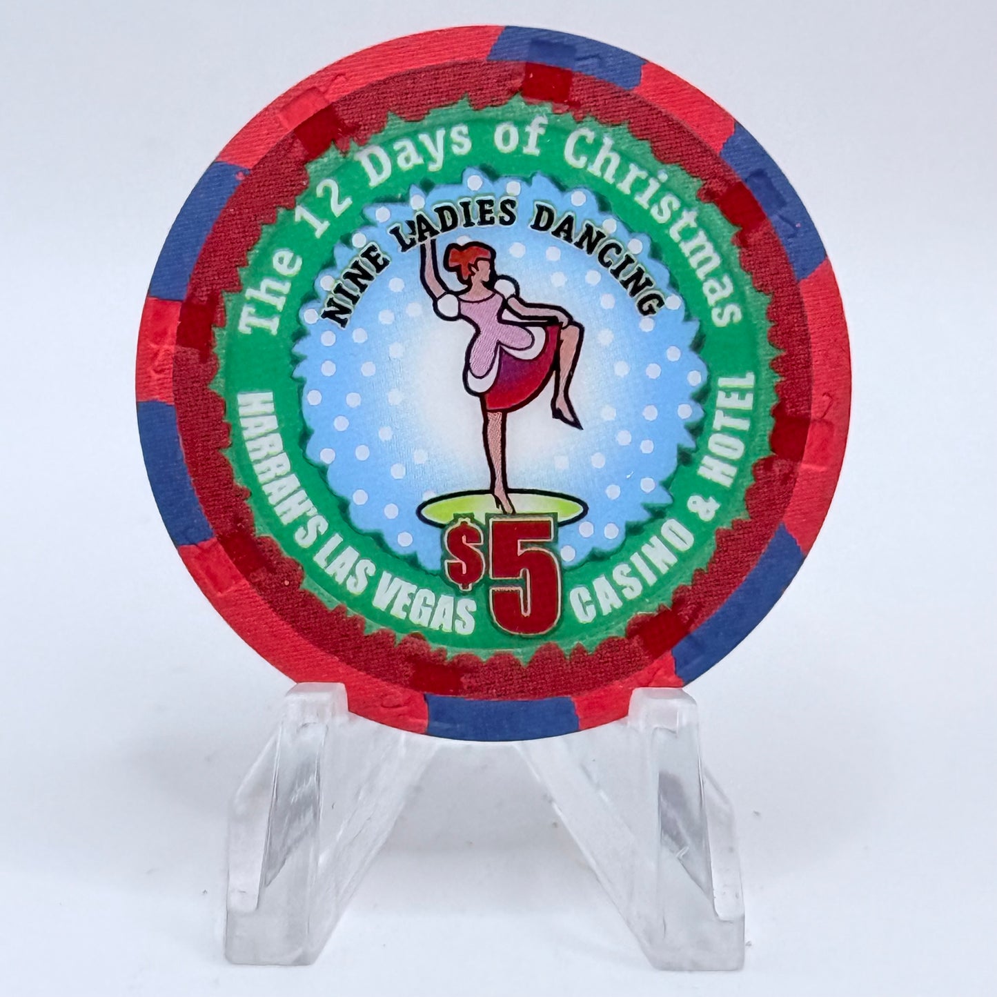Harrah's Las Vegas Nevada 2004 'Nine Ladies Dancing' Series 2314 LE $5 Casino Chip E4229