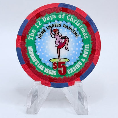 Harrah's Las Vegas Nevada 2004 'Nine Ladies Dancing' Series 2314 LE $5 Casino Chip E4229