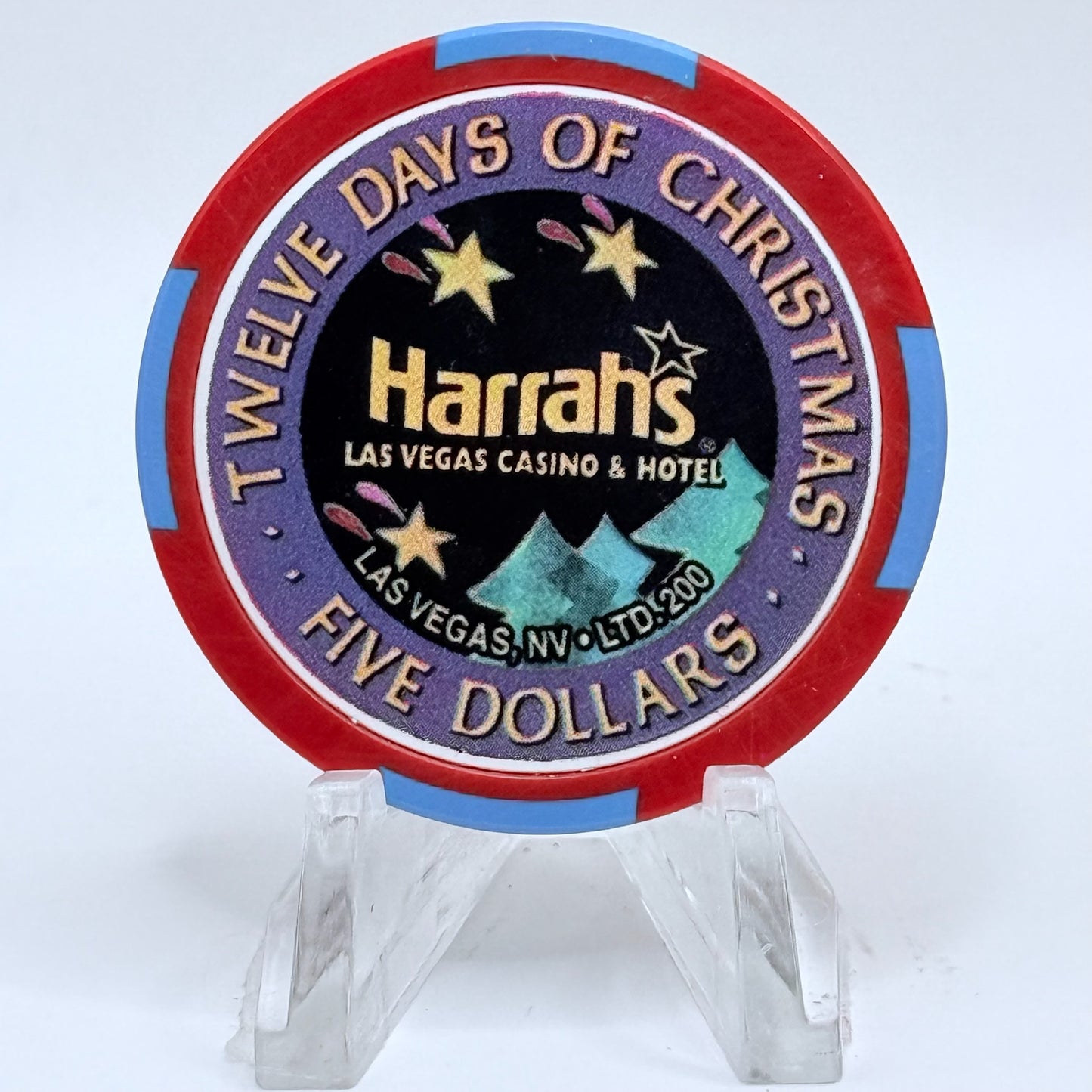 Harrah's Las Vegas Nevada 2002 'Fourth Day Of Christmas - Four Calling Birds' LE $5 Casino Chip E0923