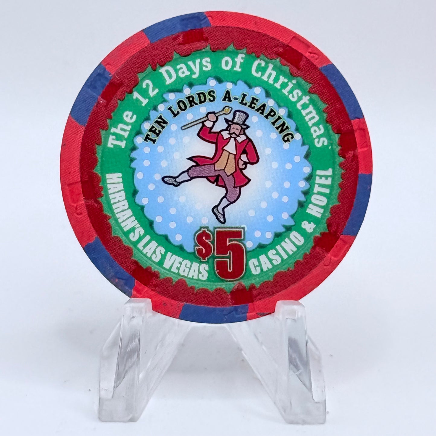 Harrah's Las Vegas Nevada 2004 'Ten Lords A-Leaping' Series 2314 LE $5 Casino Chip E4233