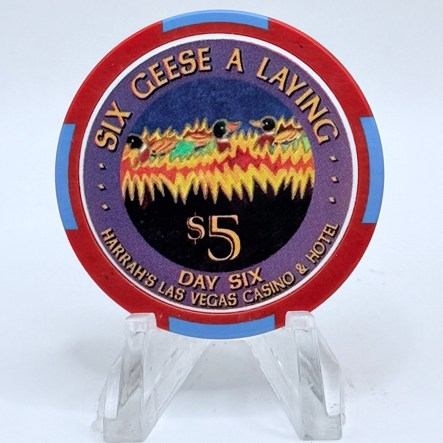 Harrah's Las Vegas Nevada 2002 'Sixth Day Of Christmas - Six Geese A Laying' LE $5 Casino Chip E0948