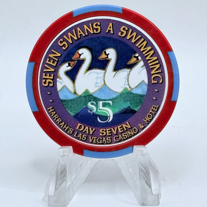 Harrah's Las Vegas Nevada 2002 'Seventh Day Of Christmas - Seven Swans A Swimming' LE $5 Casino Chip E0946