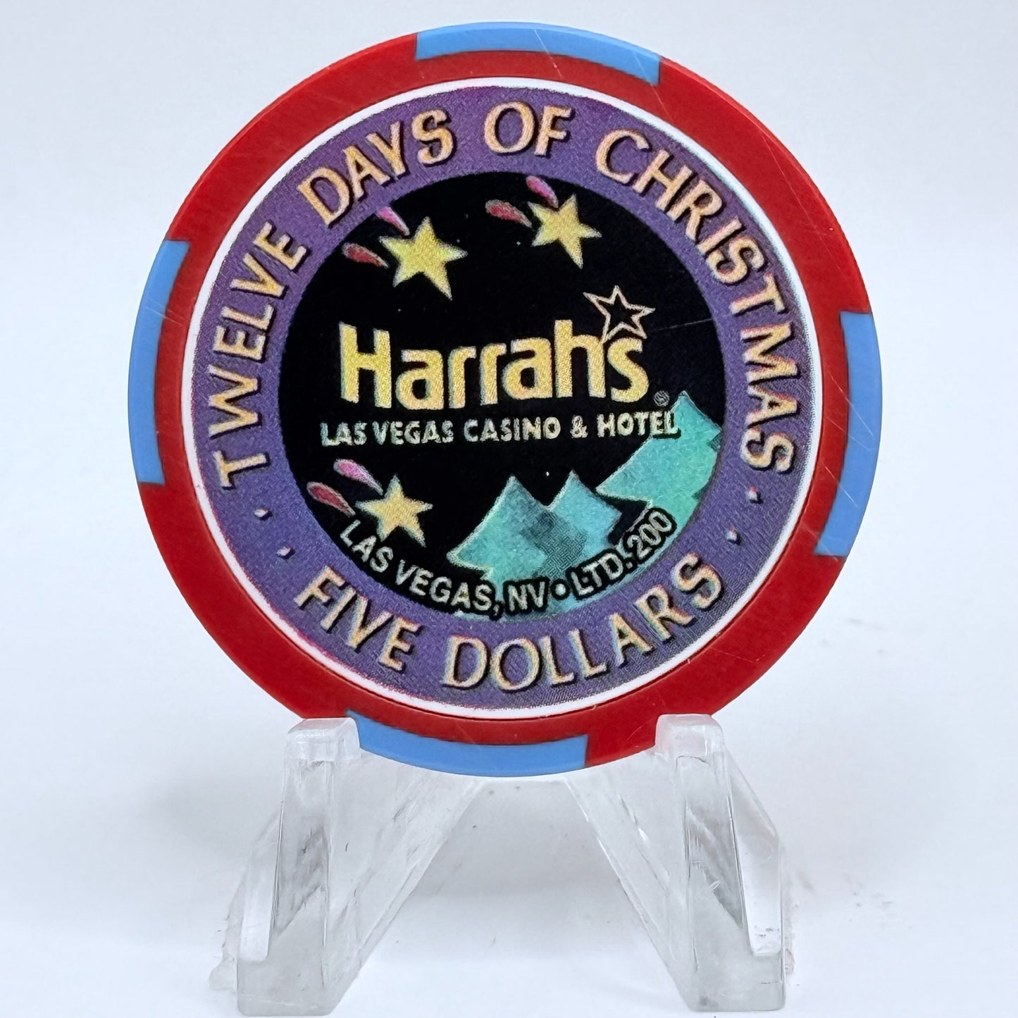 Harrah's Las Vegas Nevada 2002 'Seventh Day Of Christmas - Seven Swans A Swimming' LE $5 Casino Chip E0946