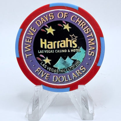 Harrah's Las Vegas Nevada 2002 'Seventh Day Of Christmas - Seven Swans A Swimming' LE $5 Casino Chip E0946