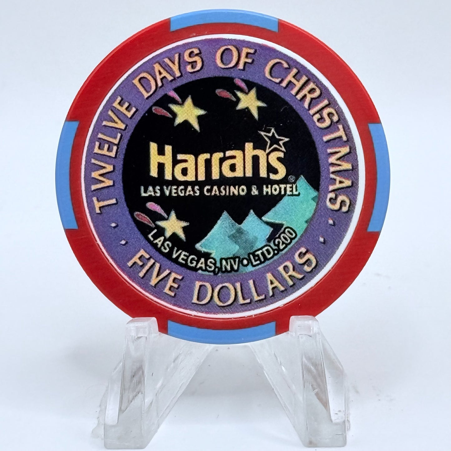 Harrah's Las Vegas Nevada 2002 'Eighth Day Of Christmas - Eight Maids A Milking' LE $5 Casino Chip E0957
