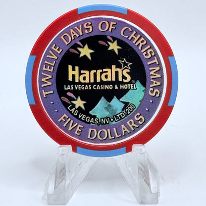 Harrah's Las Vegas Nevada 2002 'Eighth Day Of Christmas - Eight Maids A Milking' LE $5 Casino Chip E0957