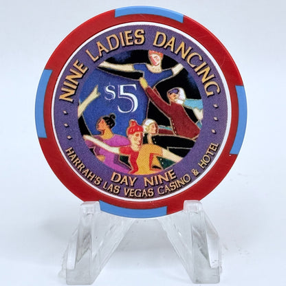 Harrah's Las Vegas Nevada 2002 'Ninth Day Of Christmas - Nine Ladies Dancing' LE $5 Casino Chip E0941