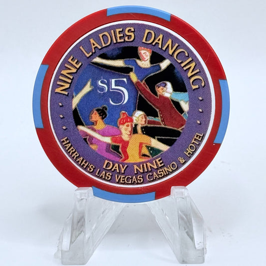 Harrah's Las Vegas Nevada 2002 'Ninth Day Of Christmas - Nine Ladies Dancing' LE $5 Casino Chip E0941