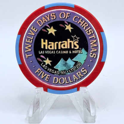 Harrah's Las Vegas Nevada 2002 'Ninth Day Of Christmas - Nine Ladies Dancing' LE $5 Casino Chip E0941