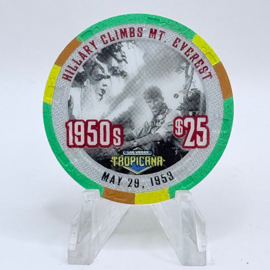 Tropicana Las Vegas Nevada 1999 'Hillary Climbs Mt. Everest 1950's' Series 11 LE $25 Casino Chip V5882