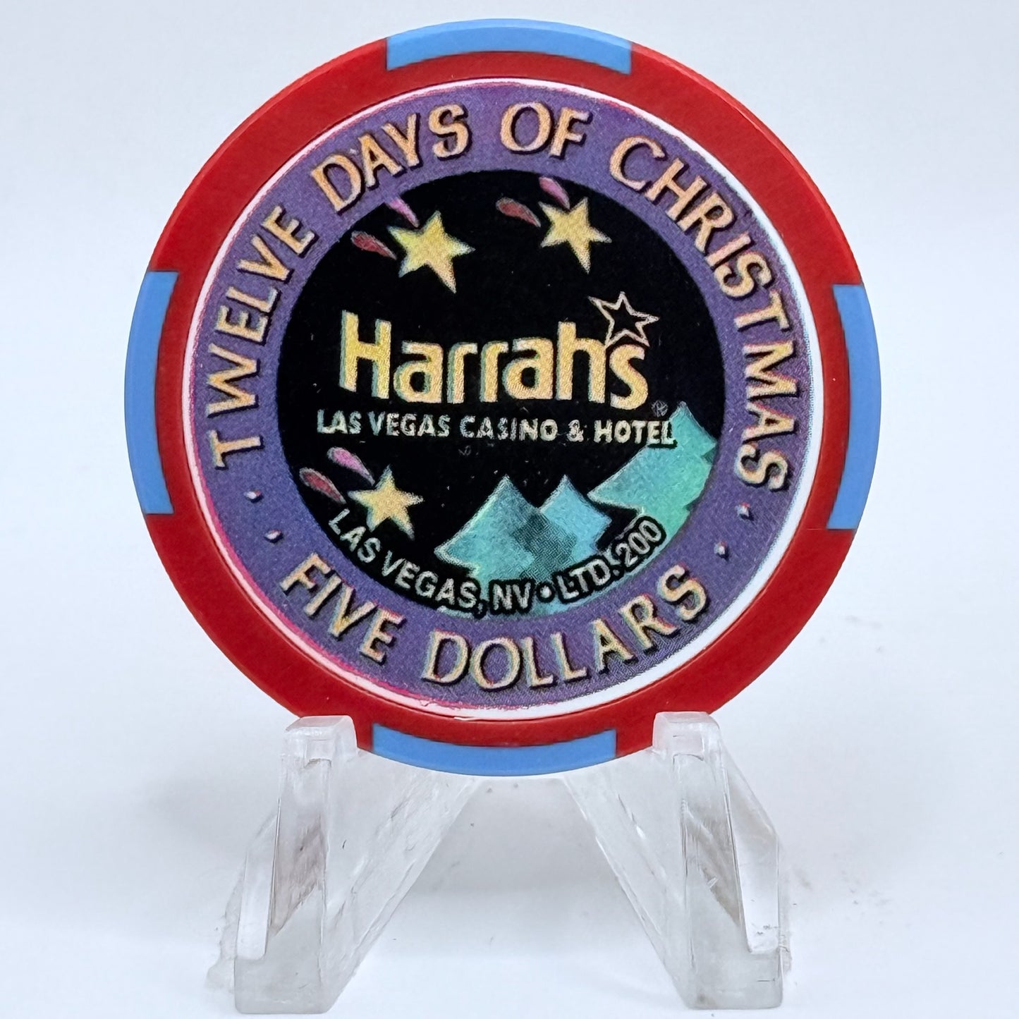 Harrah's Las Vegas Nevada 2002 'Tenth Day Of Christmas - Ten Lords A Leaping' LE $5 Casino Chip E0950