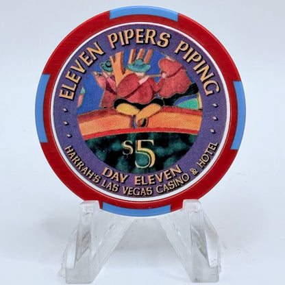 Harrah's Las Vegas Nevada 2002 'Eleventh Day Of Christmas - Eleven Pipers Piping' LE $5 Casino Chip E0919