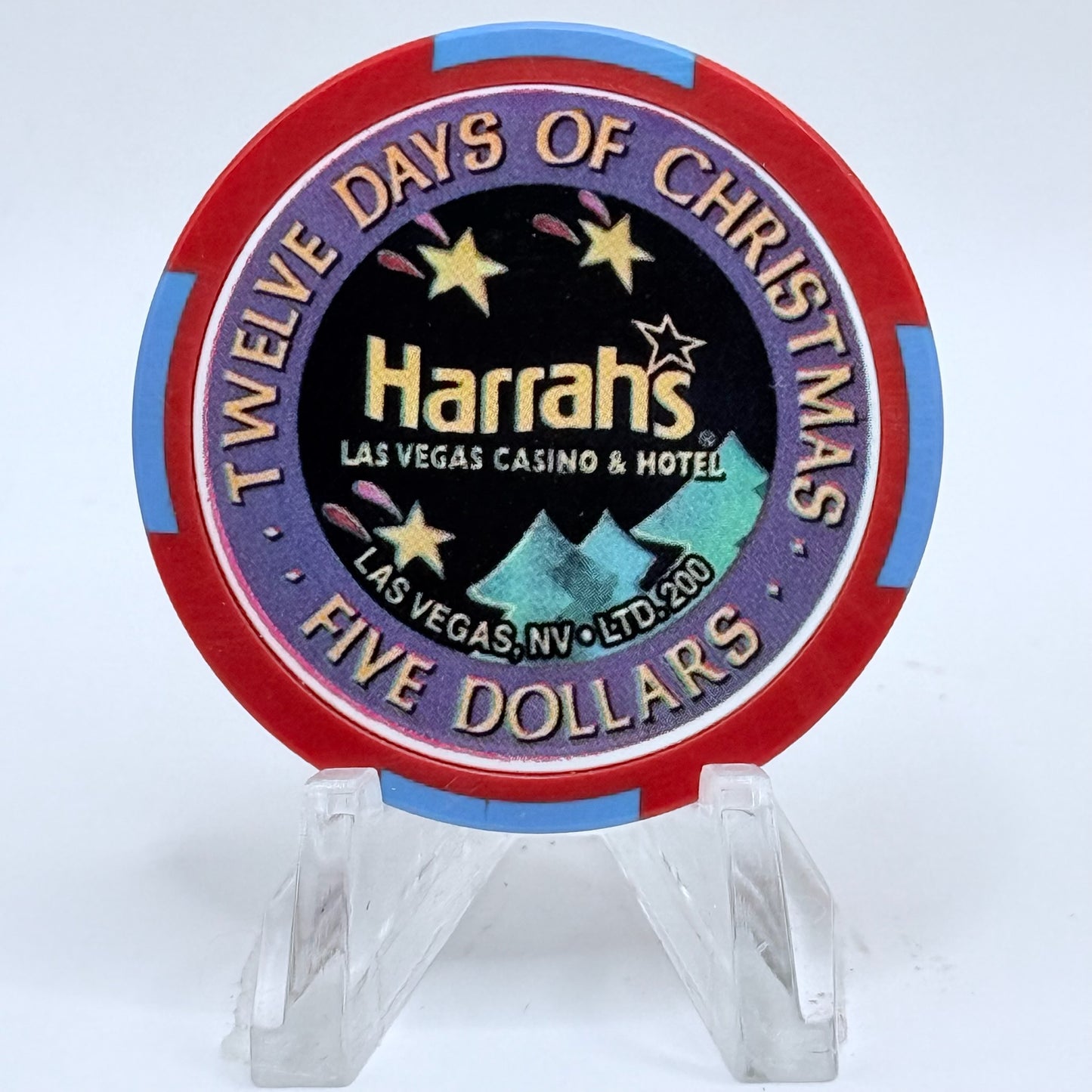 Harrah's Las Vegas Nevada 2002 'Eleventh Day Of Christmas - Eleven Pipers Piping' LE $5 Casino Chip E0919