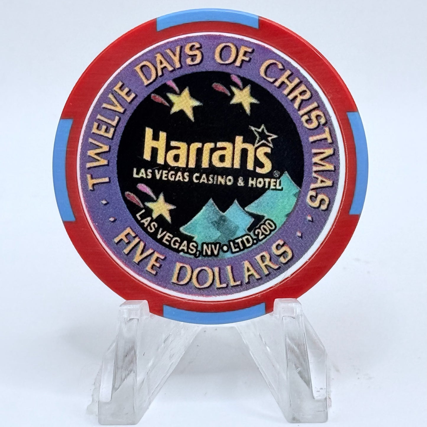 Harrah's Las Vegas Nevada 2002 'Twelveth Day Of Christmas - Twelve Drummers Drumming' LE $5 Casino Chip E0954