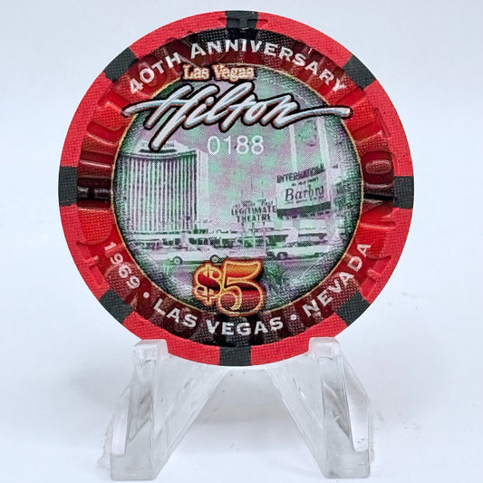 Las Vegas Hilton Las Vegas Nevada 2009 '40th Anniversary' LE $5 Casino Chip E9527