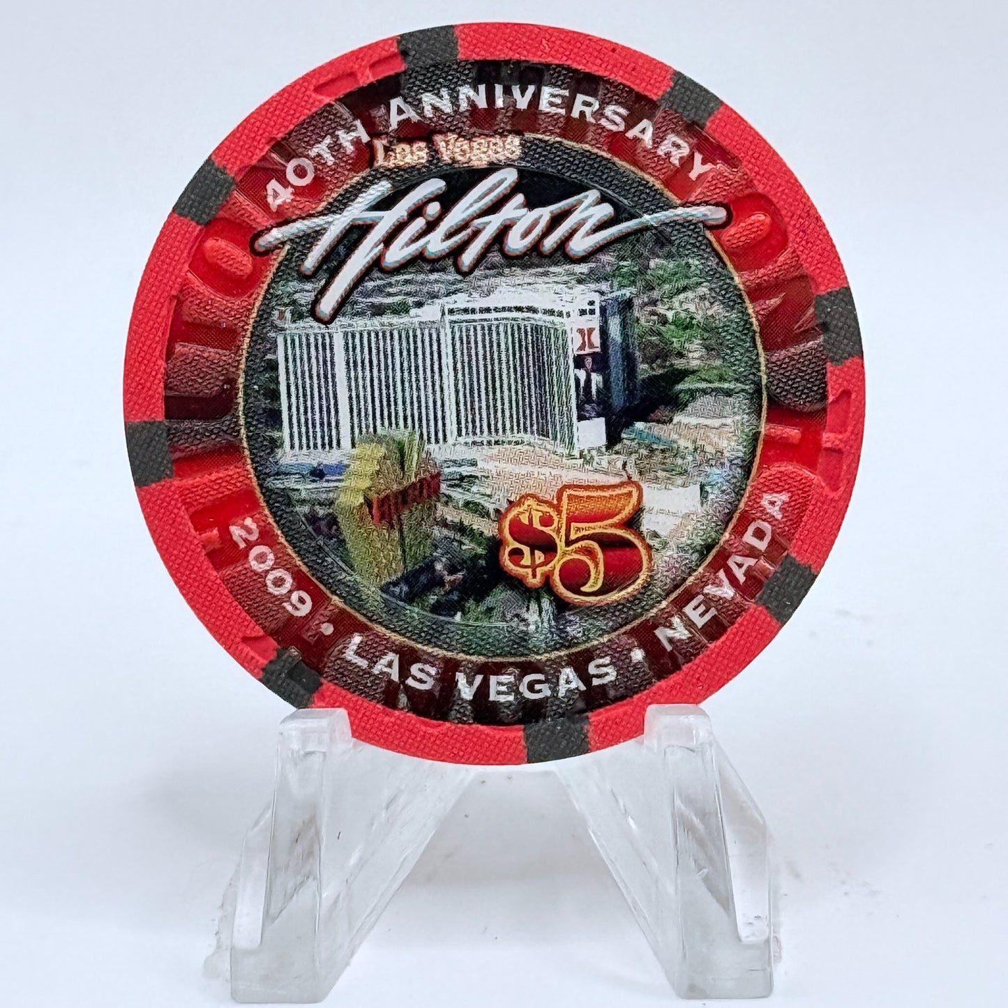 Las Vegas Hilton Las Vegas Nevada 2009 '40th Anniversary' LE $5 Casino Chip E9527