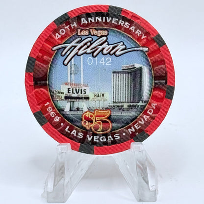Las Vegas Hilton Las Vegas Nevada 2009 '40th Anniversary With Elvis Sign' LE $5 Casino Chip E9526
