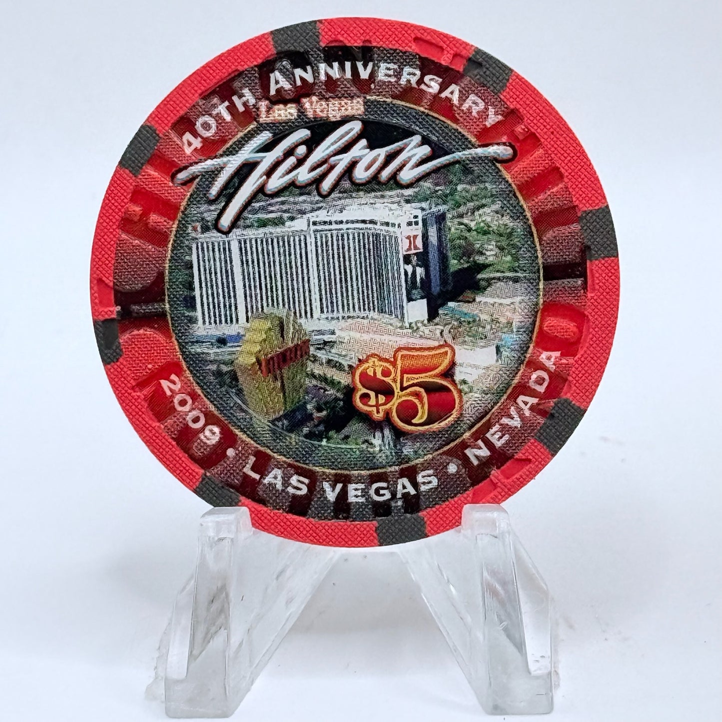 Las Vegas Hilton Las Vegas Nevada 2009 '40th Anniversary With Elvis Sign' LE $5 Casino Chip E9526