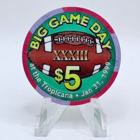Tropicana Las Vegas Nevada 1999 'Big Game Day, Superbowl XXXIII' LE $5 Casino Chip V3541