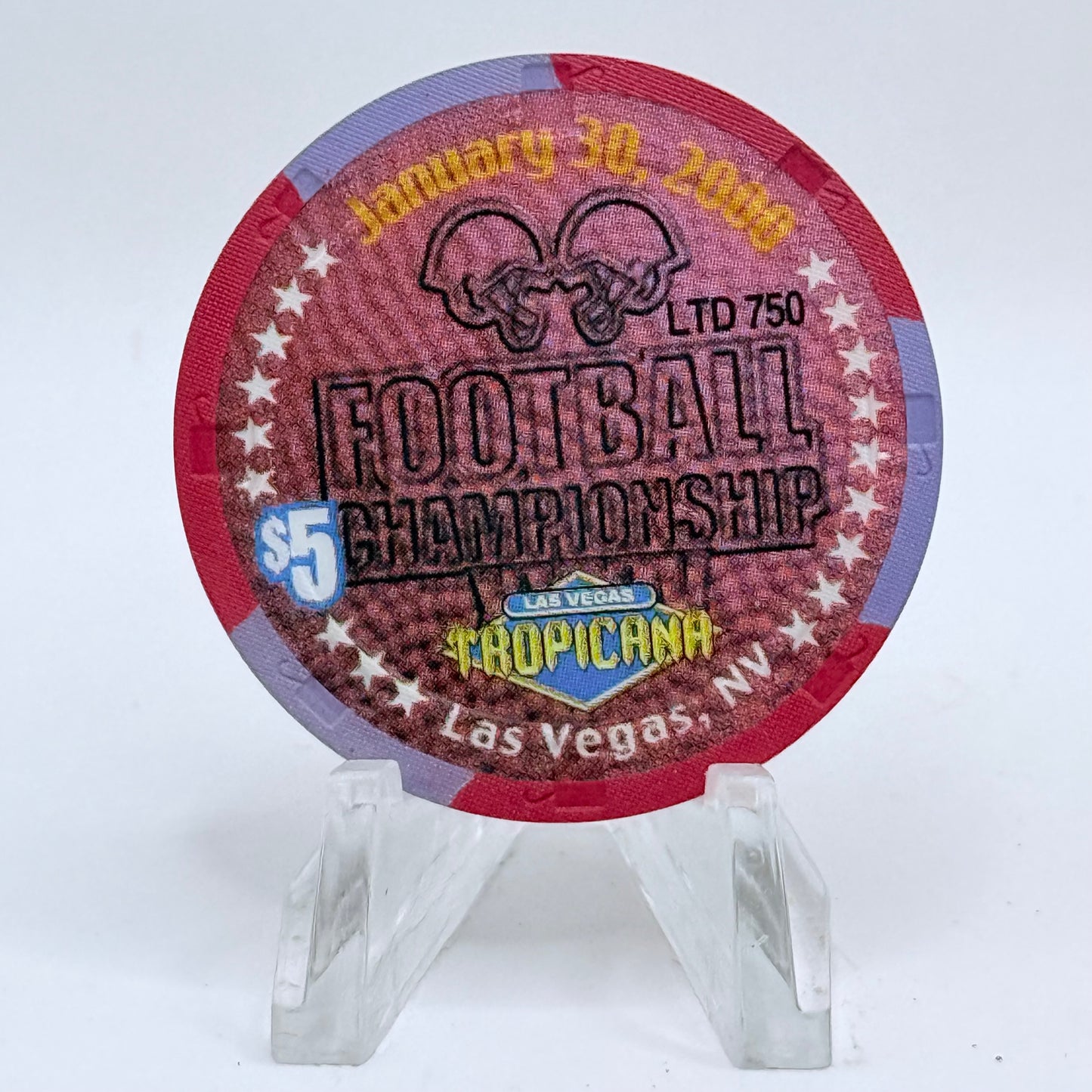 Tropicana Las Vegas Nevada 2000 'Pro Football Championship' LE $5 Casino Chip V5861