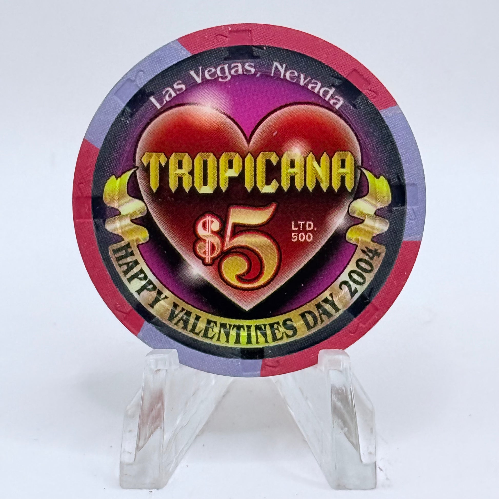 Tropicana Las Vegas Nevada 2004 'Happy Valentine's Day' LE $5 Casino Chip E2856