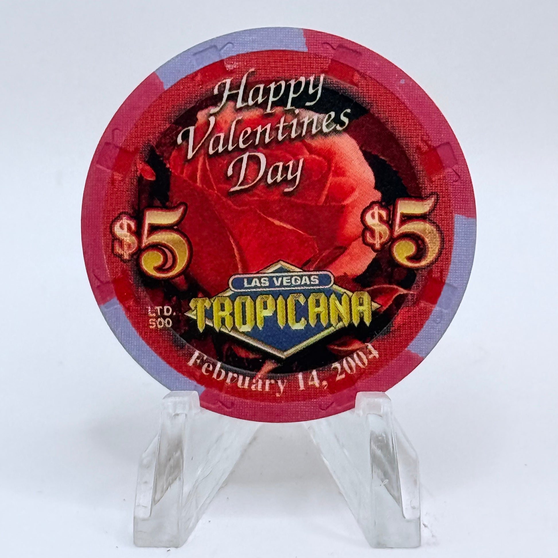 Tropicana Las Vegas Nevada 2004 'Happy Valentine's Day' LE $5 Casino Chip E2856