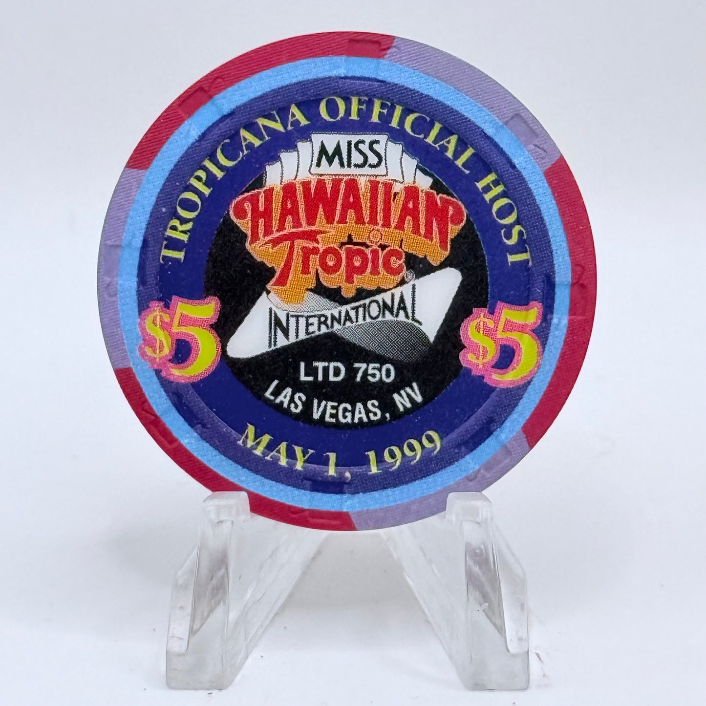 Tropicana Las Vegas Nevada 1999 'Miss Hawaiian' LE $5 Casino Chip V3536