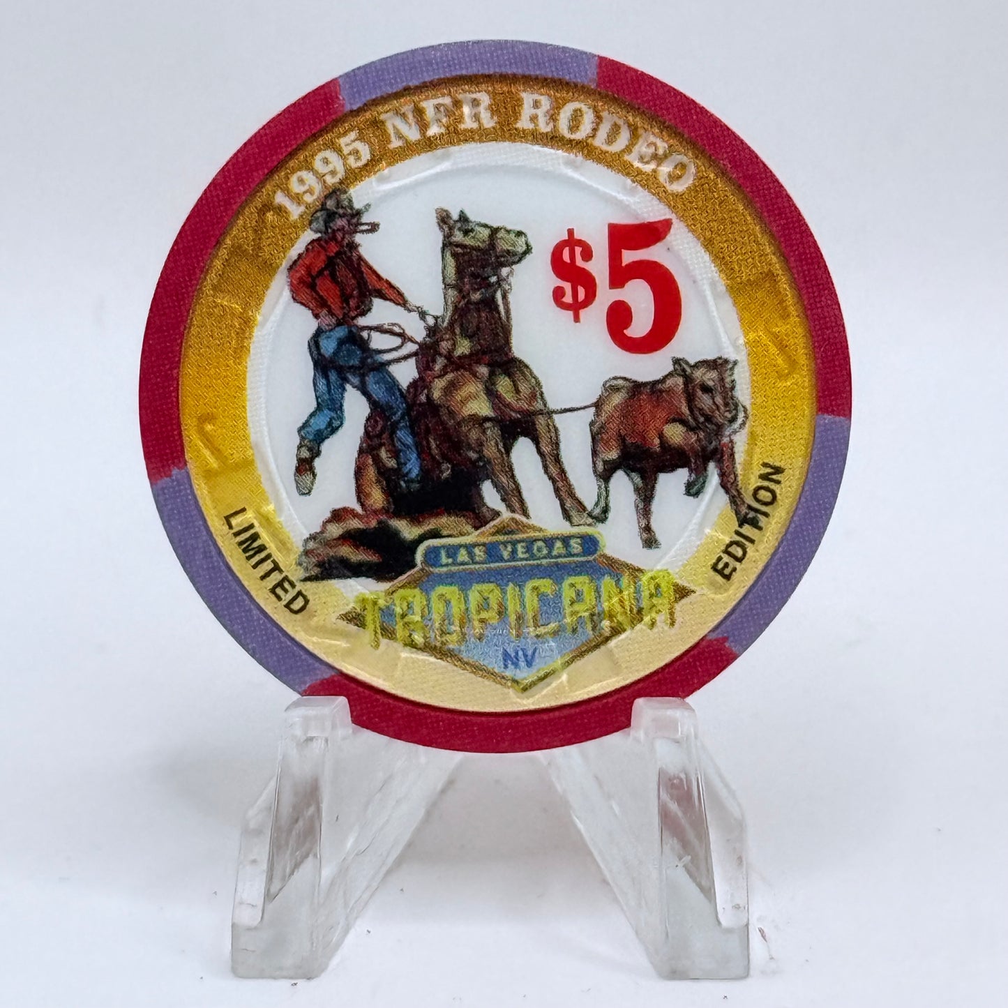 Tropicana Las Vegas Nevada 1995 'Rodeo Roping Brown Calf' LE $5 Casino Chip N1349