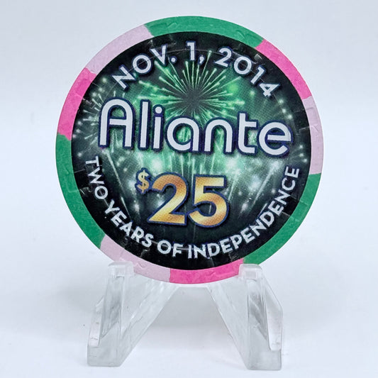 Aliante Casino + Hotel N. Las Vegas Nevada 2014 'Two Years Of Independence (Anniversary)' LE $25 Casino Chip D1800
