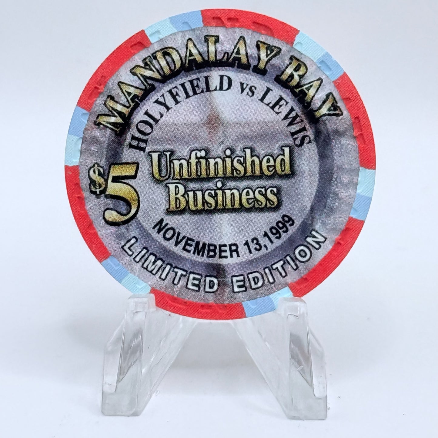 Mandalay Bay Las Vegas Nevada 1999 'Holyfield Vs. Lewis, Unfinished Business' LE $5 Casino Chip V4808