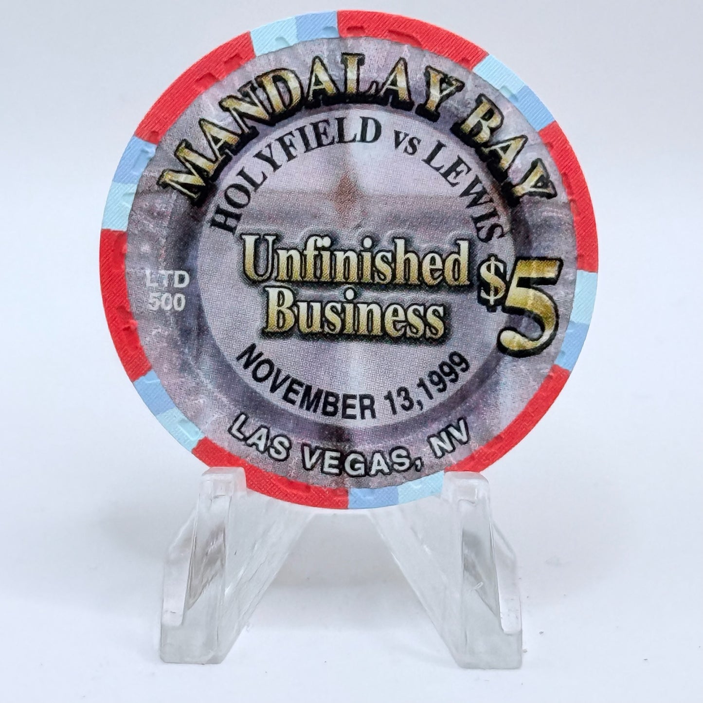 Mandalay Bay Las Vegas Nevada 1999 'Holyfield Vs Lewis - Unfinished Business' LE $5 Casino Chip