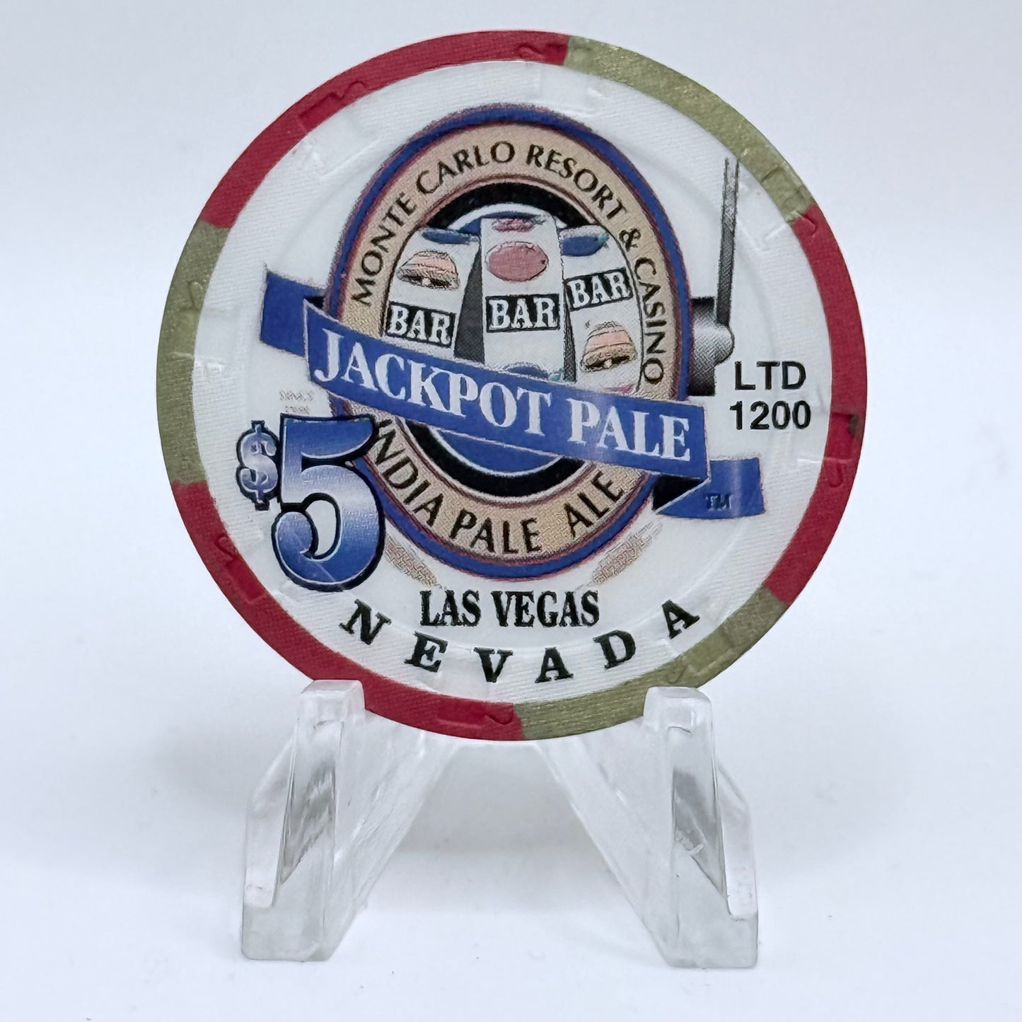 Monte Carlo Resort & Casino Las Vegas Nevada 1998 'Jackpot Pale - Dark Purple' LE $5 Casino Chip V1159
