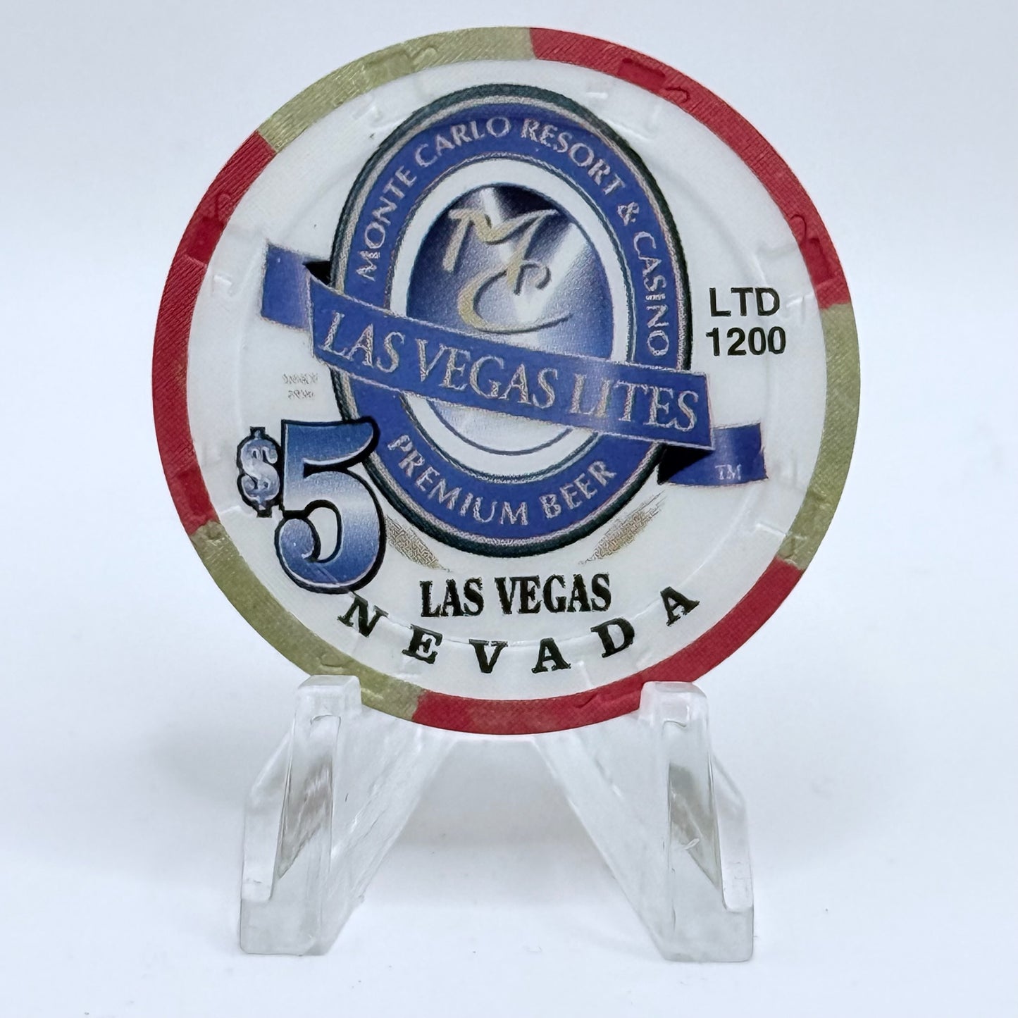 Monte Carlo Resort & Casino Las Vegas Nevada 1998 'Las Vegas Lites - Purple Logo' LE $5 Casino Chip V1160