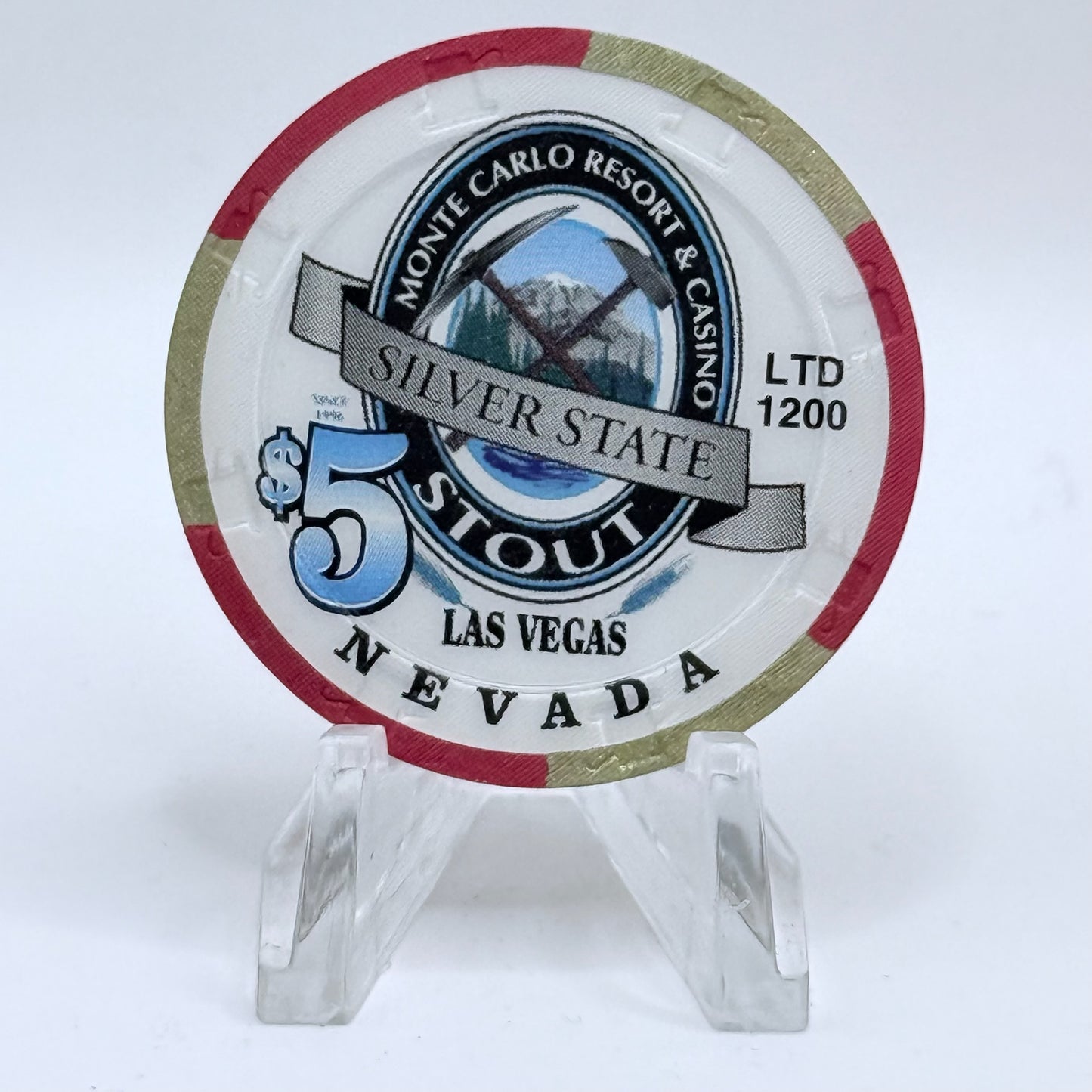 Monte Carlo Resort & Casino Las Vegas Nevada 1998 'Silver State Stout' LE $5 Casino Chip V1161