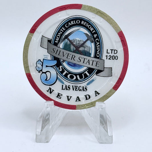 Monte Carlo Resort & Casino Las Vegas Nevada 1998 'Silver State Stout' LE $5 Casino Chip V1161