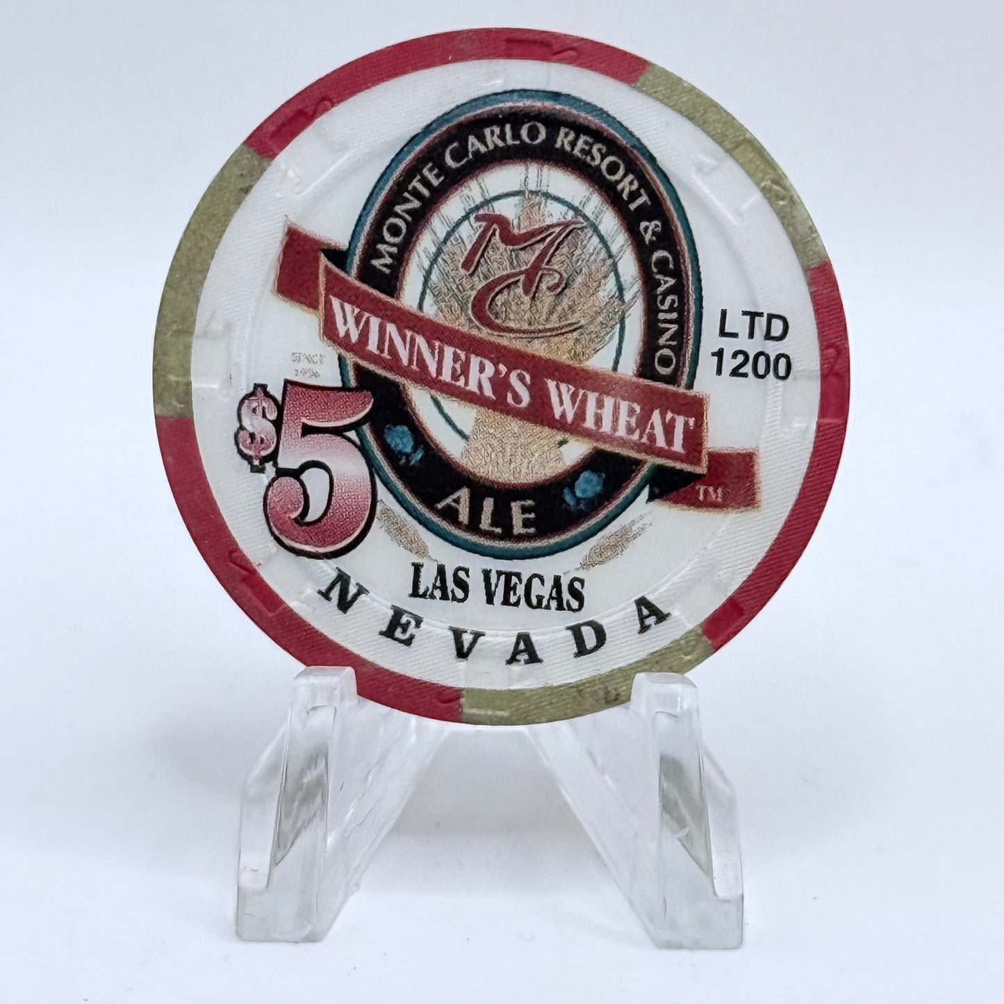 Monte Carlo Resort & Casino Las Vegas Nevada 1998 'Winner's Wheat' LE $5 Casino Chip V1162