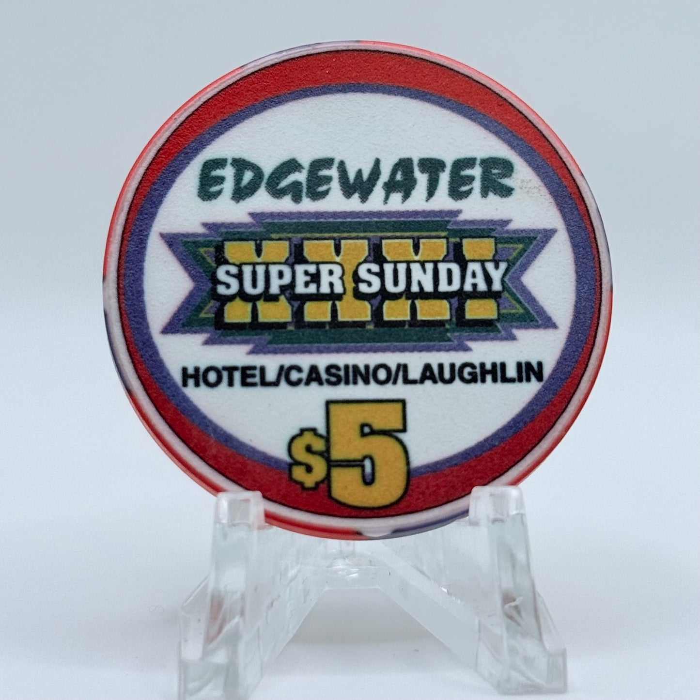 Edgewater Laughlin Nevada 1997 'Superbowl XXXI' LE $5 Casino Chip N8169