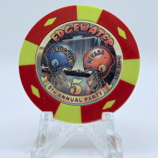 Edgewater Laughlin Nevada 2000 '5th Annual Superbowl Party 2000' LE $5 Casino Chip V4003