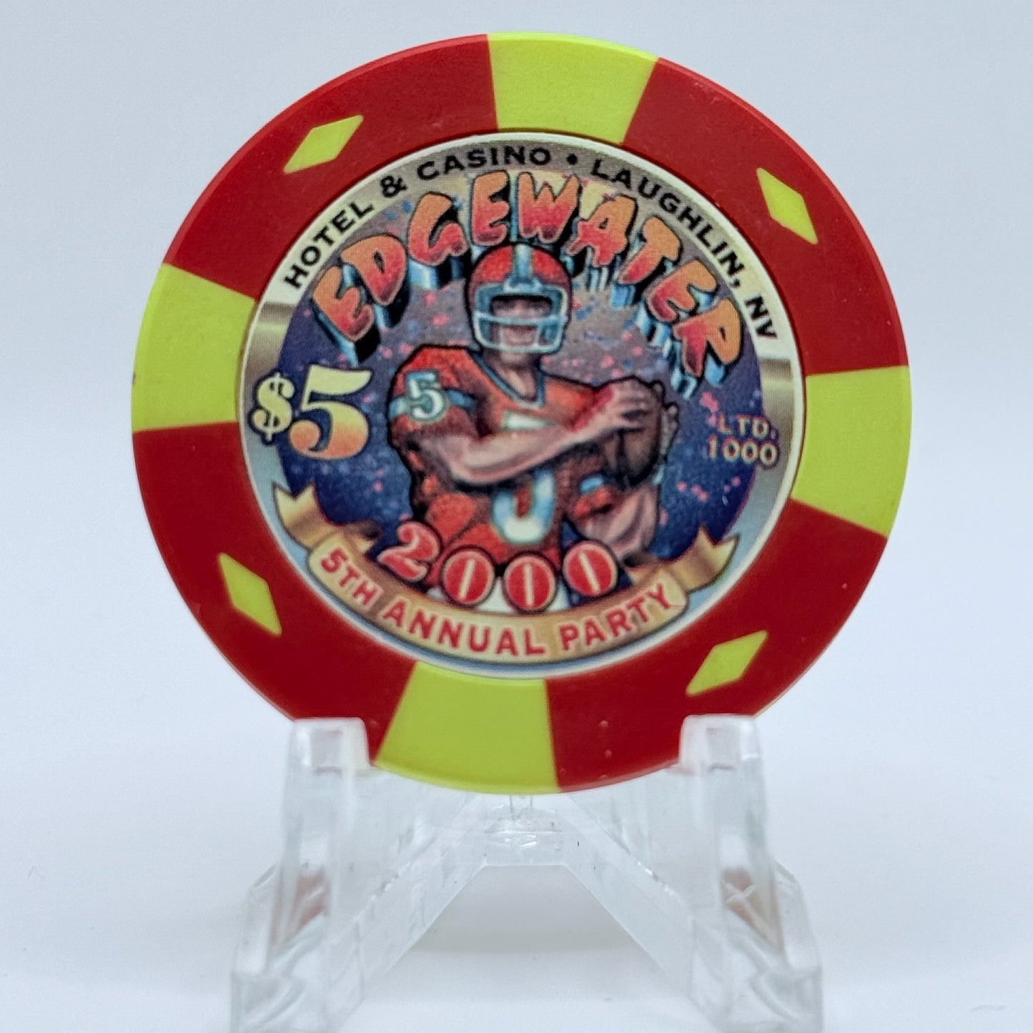 Edgewater Laughlin Nevada 2000 '5th Annual Superbowl Party 2000' LE $5 Casino Chip V4003