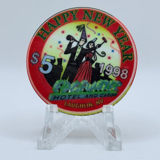 Edgewater Laughlin Nevada 1997 'Happy New Year' LE $5 Casino Chip N9579