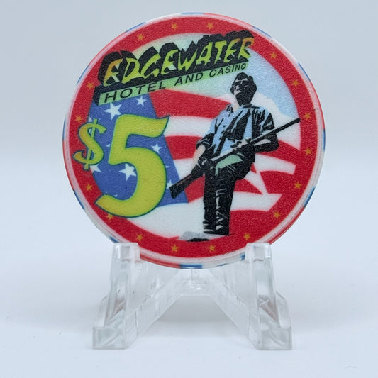 Edgewater Laughlin Nevada 1997 'Fourth of July' LE $5 Casino Chip N9580