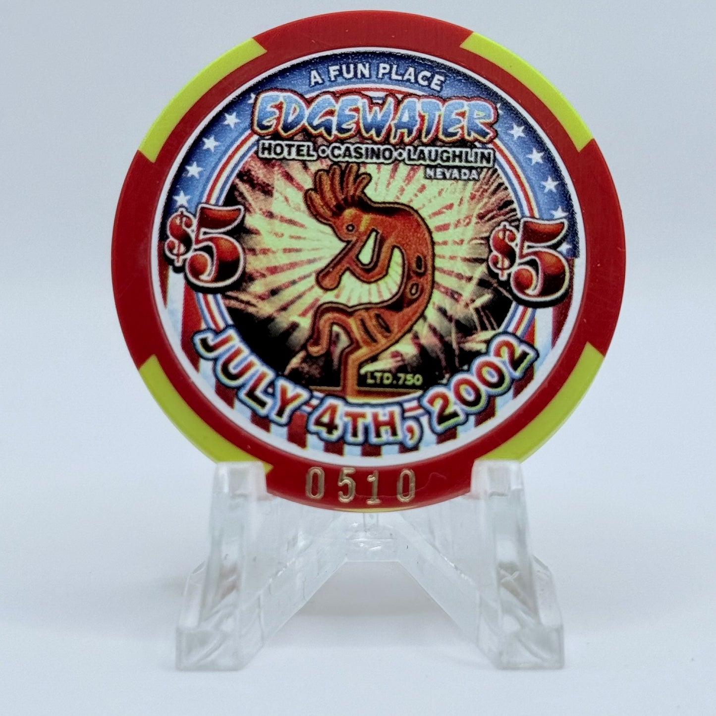 Edgewater Laughlin Nevada 2002 'July 4th' LE $5 Casino Chip E0359