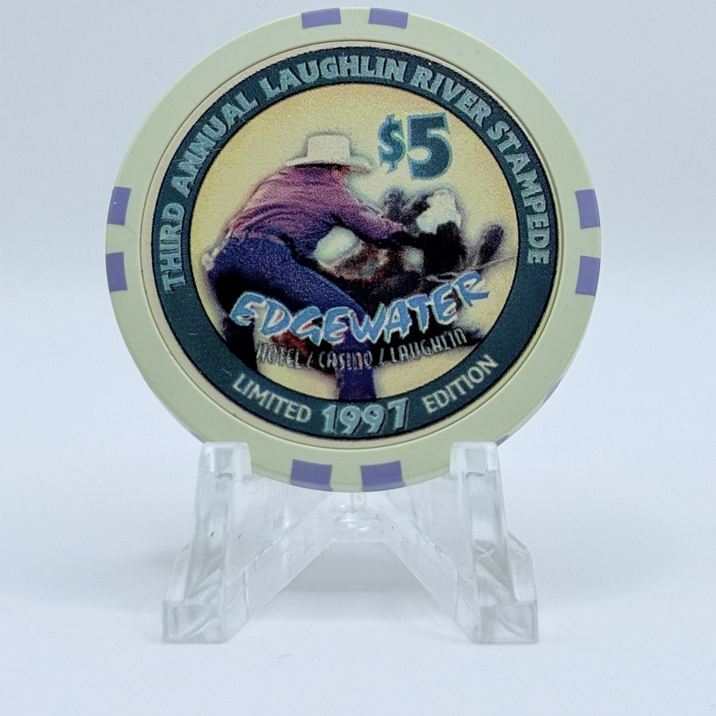 Edgewater Laughlin Nevada 1997 'Third River Stampede' LE $5 Casino Chip N9577