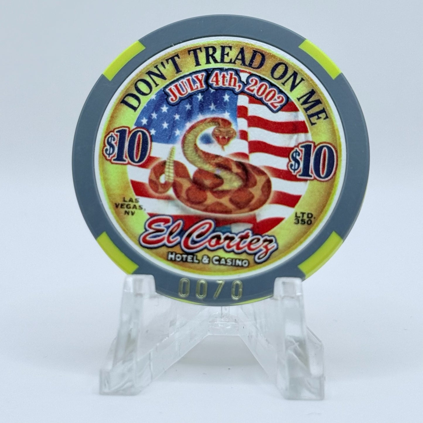 El Cortez Las Vegas Nevada 2002 'Don't Tread On Me' LE $10 Casino Chip E0378
